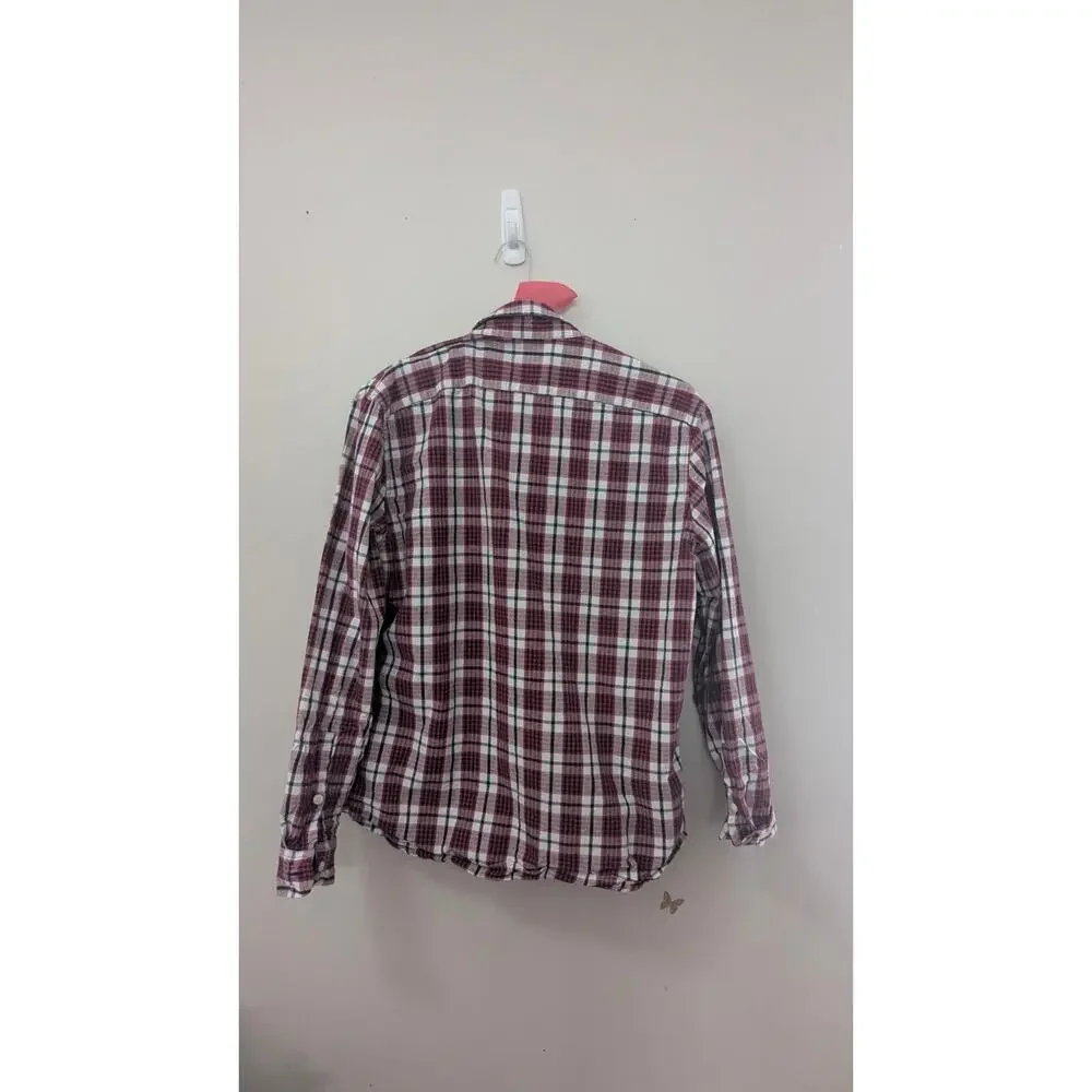 J.Crew Men’s Large Red White Blue Plaid Check Button Up Shirt EUC Preppy